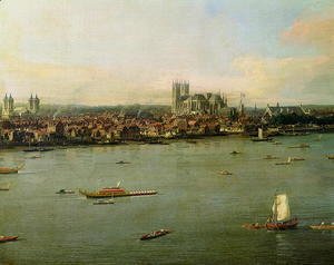 (Giovanni Antonio Canal) Canaletto - View of the Thames and Westminster Bridge, detail of Westminster Abbey, 1746-47 (detail)