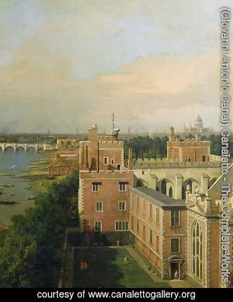 (Giovanni Antonio Canal) Canaletto - View of the Thames and Westminster Bridge, detail of Lambeth Palace, c.1746-47