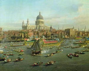 (Giovanni Antonio Canal) Canaletto - The River Thames with St. Paul's Cathedral on Lord Mayor's Day, detail of St. Paul's Cathedral, c.1747-48