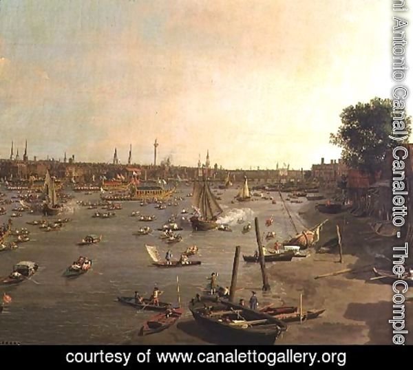 (Giovanni Antonio Canal) Canaletto - The River Thames with St. Paul's Cathedral on Lord Mayor's Day, detail of boats on the shore, c.1747-48