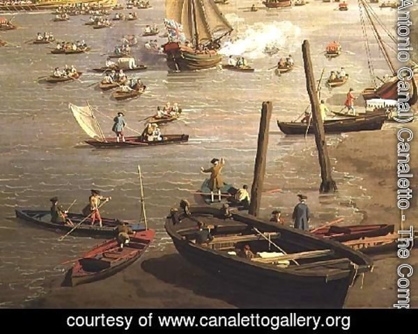 (Giovanni Antonio Canal) Canaletto - The River Thames with St. Paul's Cathedral on Lord Mayor's Day, detail of boats by the shore, c.1747-48