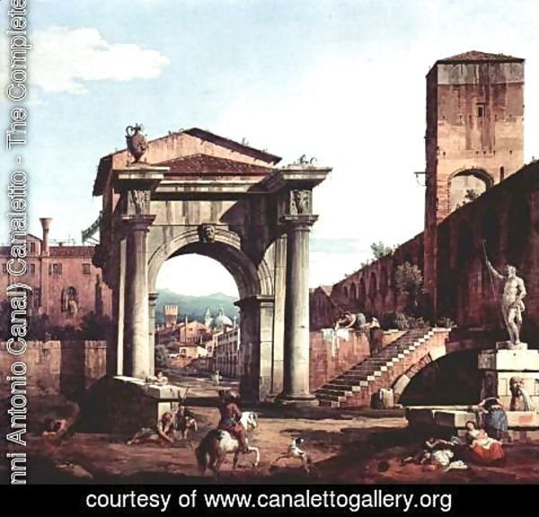 (Giovanni Antonio Canal) Canaletto - Capriccio Romano,  city gate tower