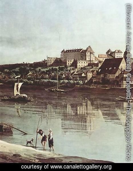 (Giovanni Antonio Canal) Canaletto - View from Pirna, Pirna of Kopitz, with Fortress Sonnenstein, detail