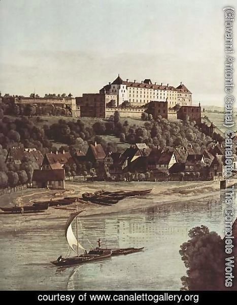 (Giovanni Antonio Canal) Canaletto - View from Pirna, Pirna vineyards at Prosta, with Fortress Sonnenstein, detail