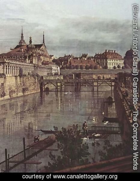 (Giovanni Antonio Canal) Canaletto - View of Dresden, the ancient moat of the kennel, the Orangerie, detail