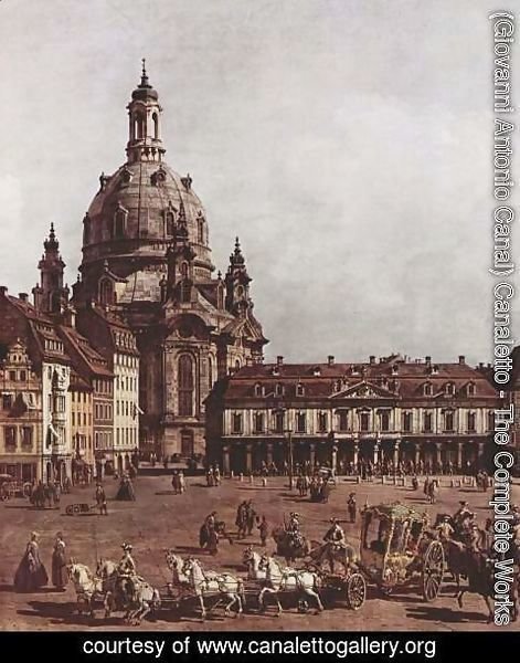 (Giovanni Antonio Canal) Canaletto - View of Dresden, the Neumarkt in Dresden, Jewish cemetery, with women's Church and the Old Town Watch, detail 2