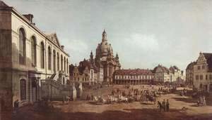View of Dresden, the Neumarkt in Dresden, Jewish cemetery, with women's Church and the Old Town Watch, detail
