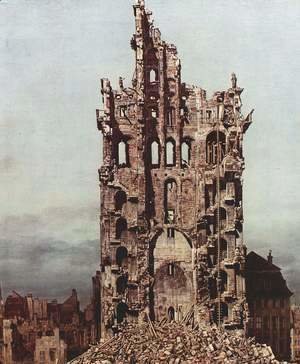 View of Dresden, the ruins of the Cross Church, seen from the east, detail