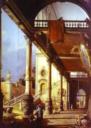 (Giovanni Antonio Canal) Canaletto - Capriccio Ofolonade And The Courtyard Of A Palace 1765