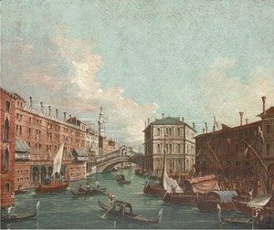 (Giovanni Antonio Canal) Canaletto - Vessels before the Rialto Bridge, Venice