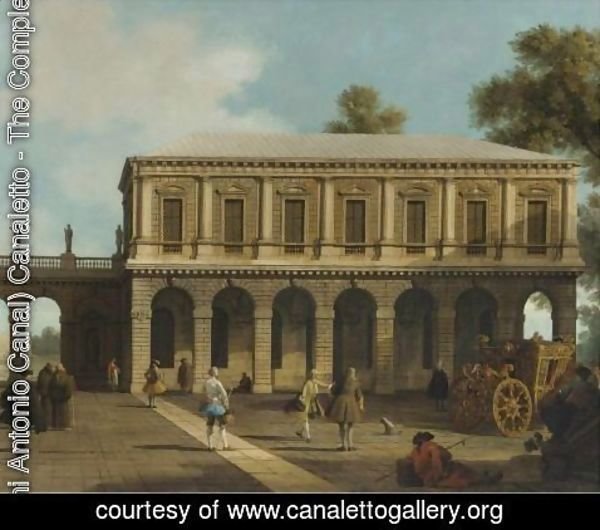(Giovanni Antonio Canal) Canaletto - A Capriccio Of The Prisons Of San Marco Set In A Piazza With A Coach And Townsfolk