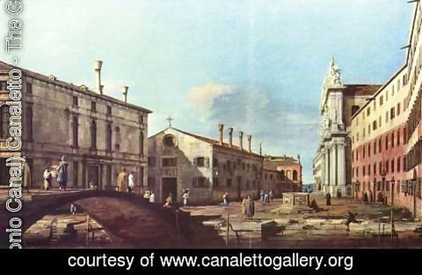 (Giovanni Antonio Canal) Canaletto - Il Campo dei Gesuiti e la Chiesa a Venezia (square and church of the Jesuits) in 17th century. Now.