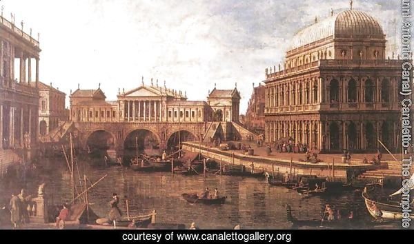 Capriccio- a Palladian Design for the Rialto Bridge, with Buildings at Vicenza 1740s