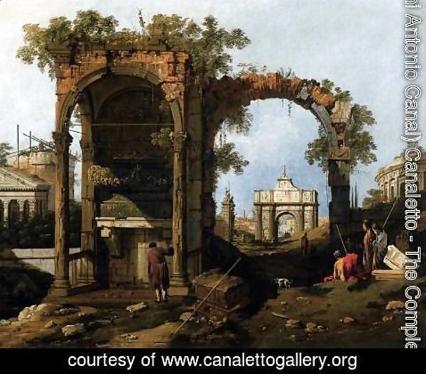 (Giovanni Antonio Canal) Canaletto - Capriccio  Ruins and Classic Buildings 1730s