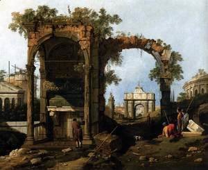 (Giovanni Antonio Canal) Canaletto - Capriccio  Ruins and Classic Buildings 1730s