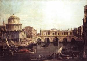 (Giovanni Antonio Canal) Canaletto - Capriccio   The Grand Canal, with an Imaginary Rialto Bridge and Other Buildings 1740s