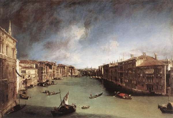 Grand Canal Looking Northeast From Palazo Balbi Toward The Rialto Bridge by (Giovanni Antonio Canal) Canaletto