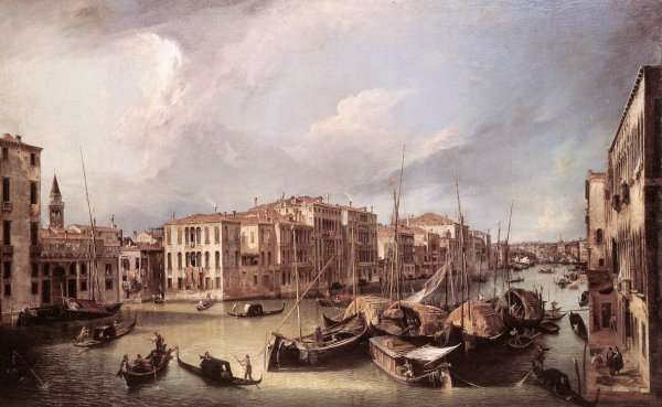 Grand Canal    Looking North East Toward The Rialto Bridge by (Giovanni Antonio Canal) Canaletto