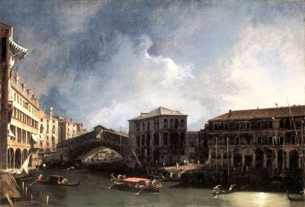 The Grand Canal Near The Ponte Di Rialto by (Giovanni Antonio Canal) Canaletto