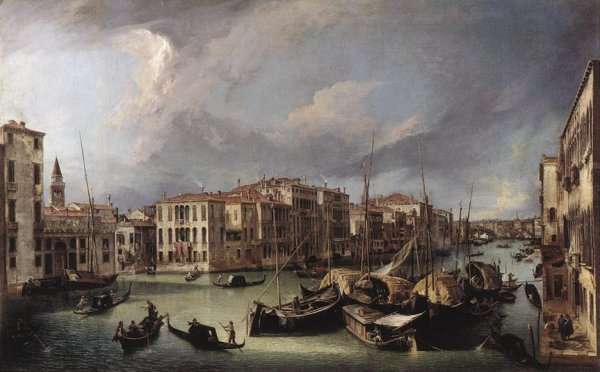 The Grand Canal With The Rialto Bridge In The Background by (Giovanni Antonio Canal) Canaletto