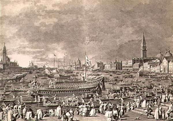 The Disembarkation of the Doge on the Bucintoro for the Marriage to the Sea by (Giovanni Antonio Canal) Canaletto