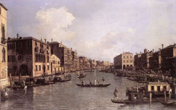Grand Canal   Looking South East From The Campo Santa Sophia To The Rialto Bridge by (Giovanni Antonio Canal) Canaletto