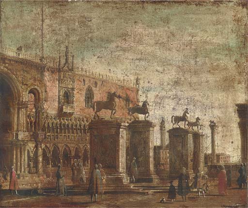 A capriccio of the Horses of San Marco set on pillars in the Piazzetta