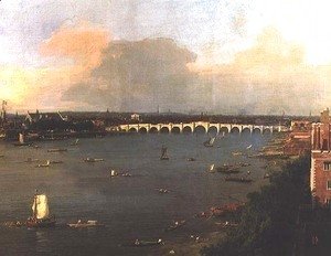 View of the Thames and Westminster Bridge, detail of the bridge, c.1746-47 (detail-2)