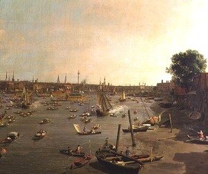 (Giovanni Antonio Canal) Canaletto - The River Thames with St. Paul's Cathedral on Lord Mayor's Day, detail of boats on the shore, c.1747-48