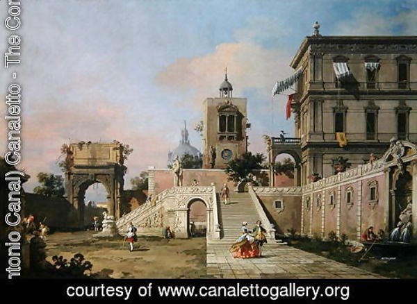 (Giovanni Antonio Canal) Canaletto - Capriccio of twin flights of steps leading to a palazzo, c.1750