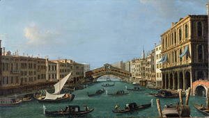 View of the Grand Canal from the South, the Palazzo Foscari to the right and the Rialto Bridge beyond