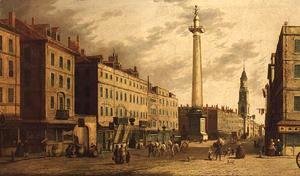 (Giovanni Antonio Canal) Canaletto - The Monument and Fish Street Hill, 1755