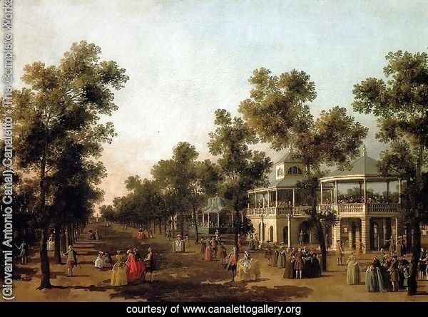 View Of The Grand Walk, vauxhall Gardens, With The Orchestra Pavilion, The Organ House, The Turkish Dining Tent And The Statue Of Aurora