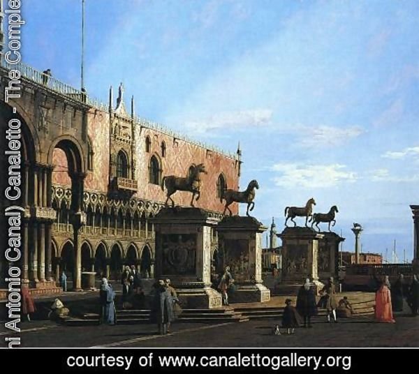 (Giovanni Antonio Canal) Canaletto - Capriccio With the Four Horses From the Cathedral of San Marco