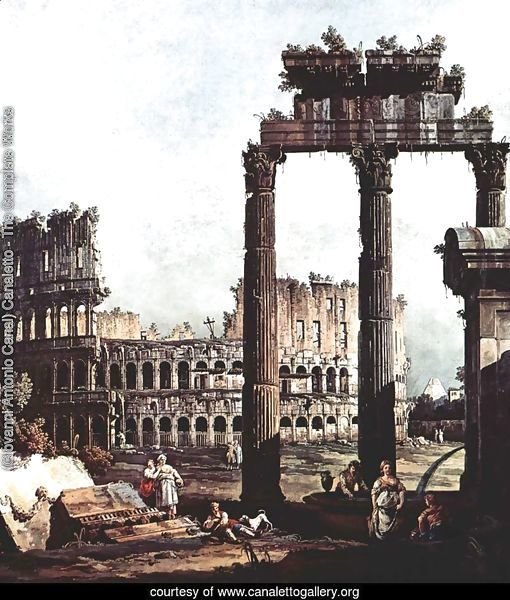 Capriccio Romano, Colosseum ruins and Vespasian Temple