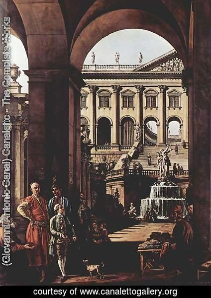 (Giovanni Antonio Canal) Canaletto - Capriccio, large Fontaine in Vojoda Potocki
