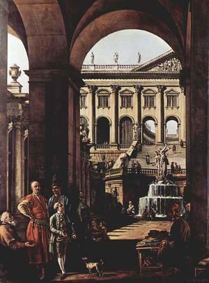 (Giovanni Antonio Canal) Canaletto - Capriccio, large Fontaine in Vojoda Potocki