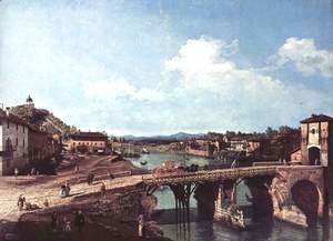 Turin viewed from the north-east to the ancient bridge over the Po