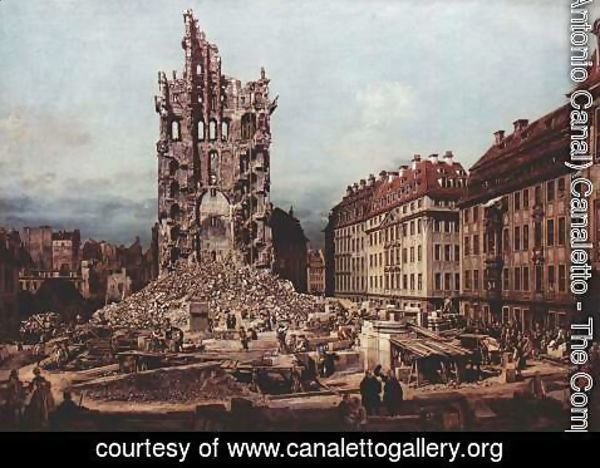 (Giovanni Antonio Canal) Canaletto - View of Dresden, the ruins of the Cross Church, seen from the east
