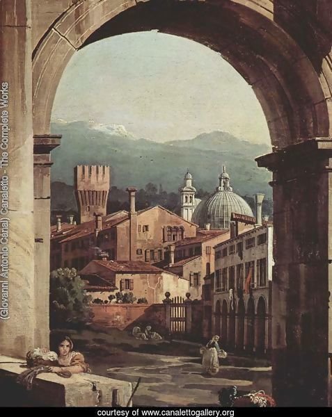 Capriccio Romano,  city gate tower, detail