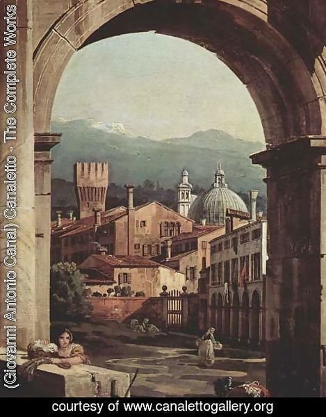 (Giovanni Antonio Canal) Canaletto - Capriccio Romano,  city gate tower, detail