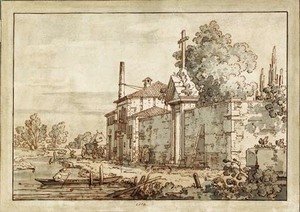 (Giovanni Antonio Canal) Canaletto - A convent by a river in the Veneto
