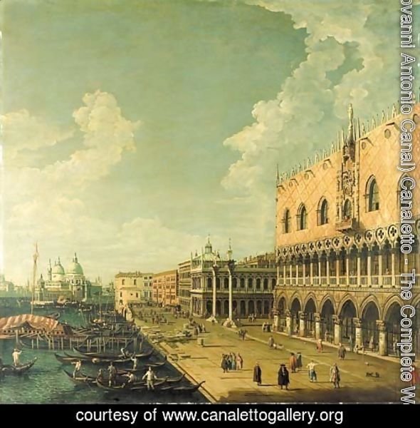 The Doge's Palace, Venice, and the Molo, looking west towards the Punta della Dogana and the Church of Santa Maria della Salute