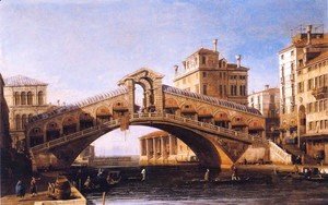 (Giovanni Antonio Canal) Canaletto - Capriccio of the Rialto Bridge with the Lagoon Beyond