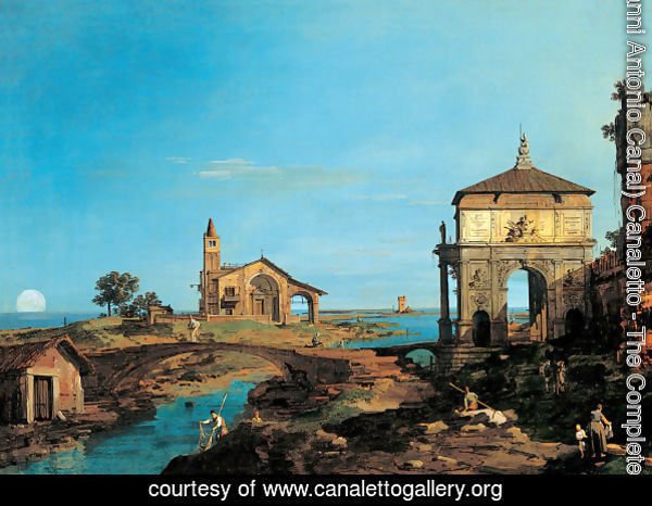 An Island in the Lagoon with a Gateway and a Church
