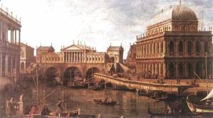 Capriccio- a Palladian Design for the Rialto Bridge, with Buildings at Vicenza 1740s