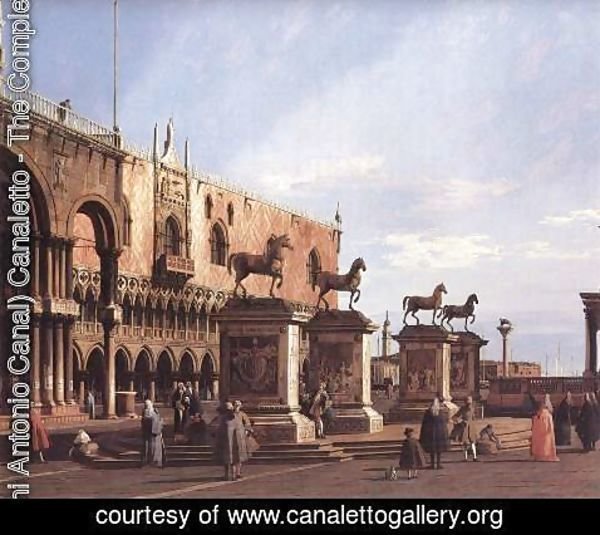(Giovanni Antonio Canal) Canaletto - Capriccio  The Horses of San Marco in the Piazzetta 1743