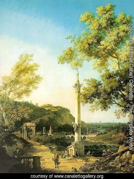 Capriccio- River Landscape with a Column, a Ruined Roman Arch and Reminiscences of England 1754